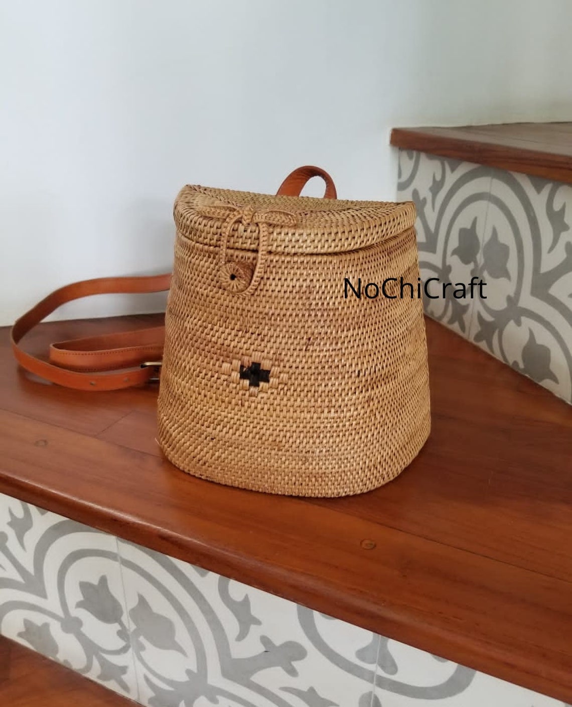 Boho Beach Backpack Bali Rattan Backpack Summer Straw Bag Etsy