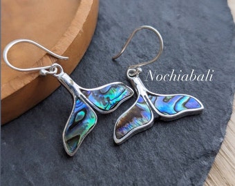 Whale tail abalone earring, shell drop earring, Ocean earring, beach jewelry, Boho jewelry, sterling silver, gift for her