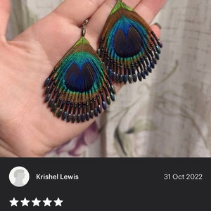 Peacock Feather Earrings, Natural peacock earring, Peacock Feather Jewelry, Boho earring, gift for her image 4