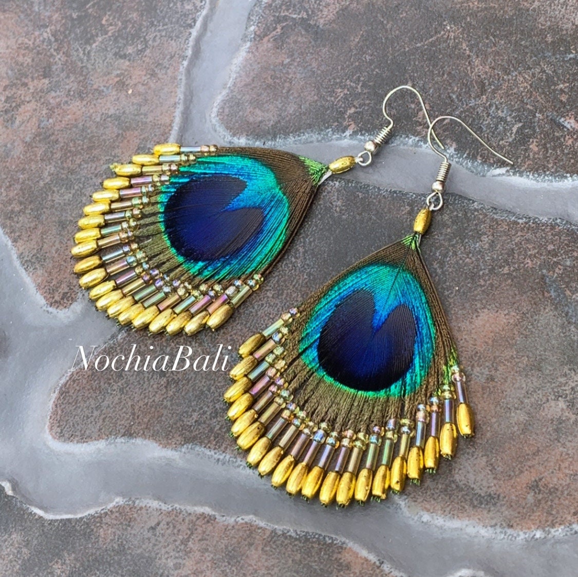 Peacock feather earrings online clearance