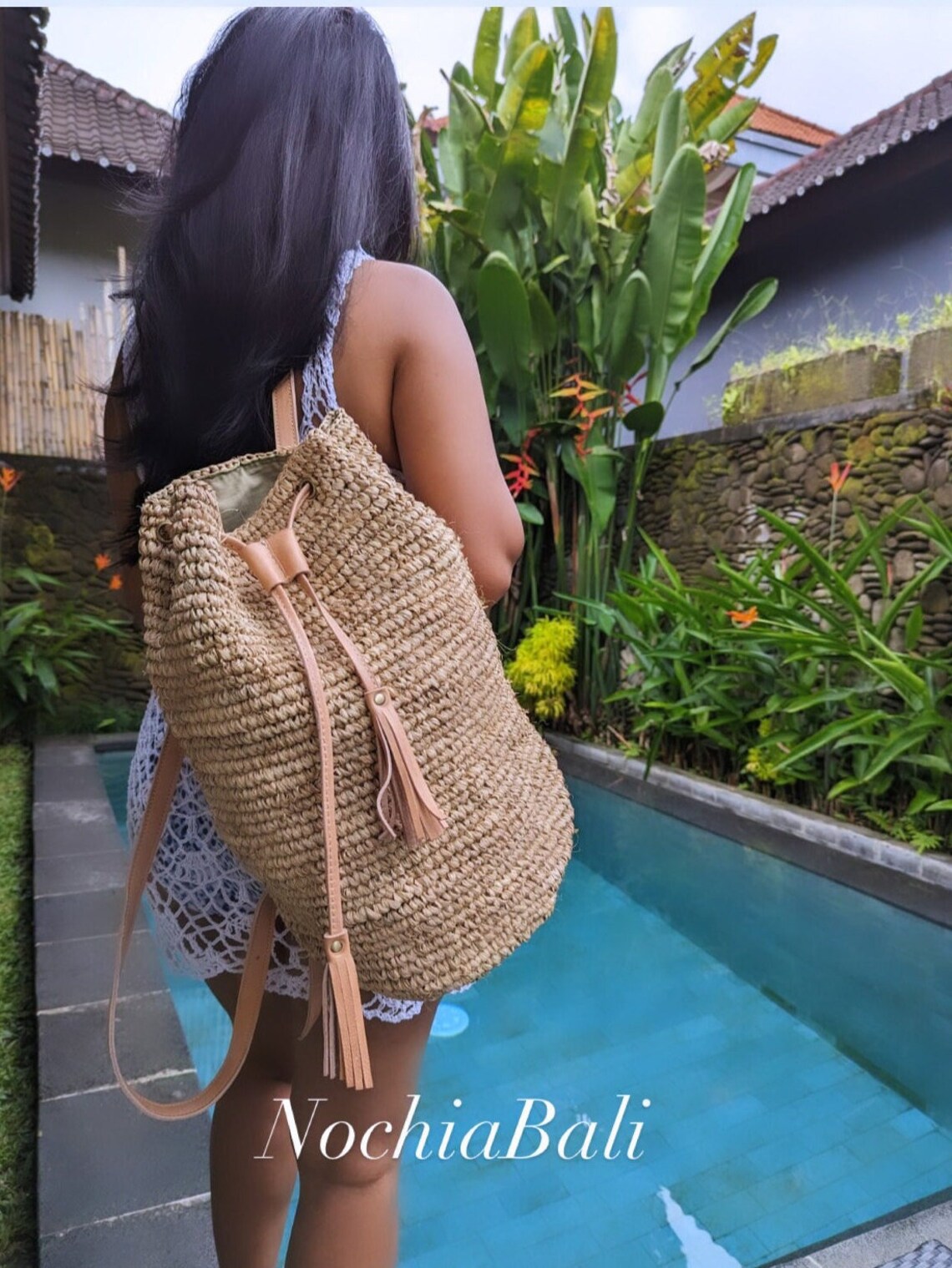 Woven Straw Backpack