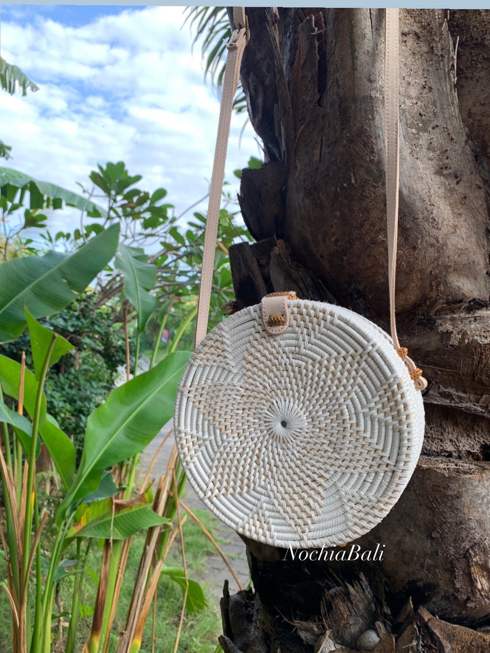 Bali White Rattan Bag Round Rattan Sling Bag Crossbody Bags Etsy
