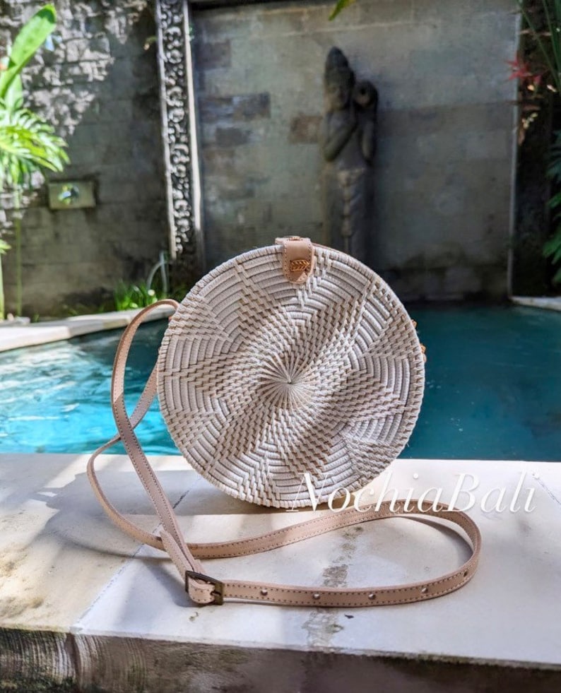 Bali White Rattan Bag Round Rattan Sling Bag Crossbody Bags Etsy