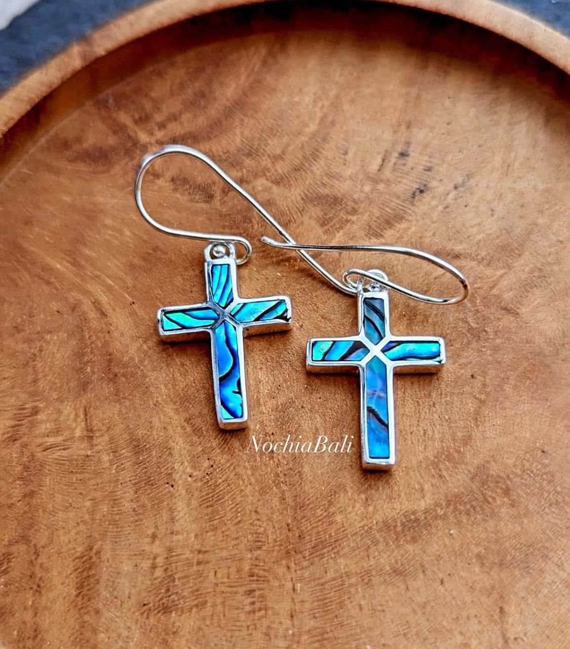 Orecchini A Croce In Argento 925 Con Conchiglia Abalone - Gioielli Religiosi Fatti A Mano, Ipoallergenici, Regalo Per Donne