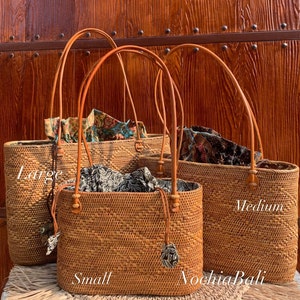 Summer Rattan Tote, Straw Tote bag, Woven Beach Bag, one shoulder summer handbag, genuine leather strap image 3