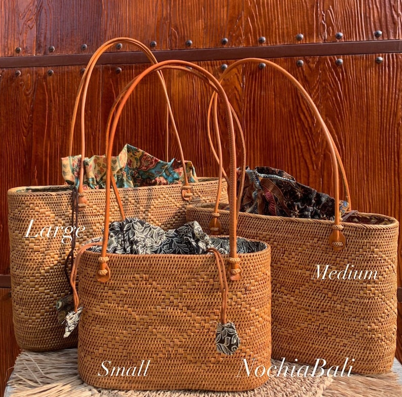 Summer Rattan Tote, Straw Tote bag, Woven Beach Bag, one shoulder summer handbag, genuine leather strap image 3