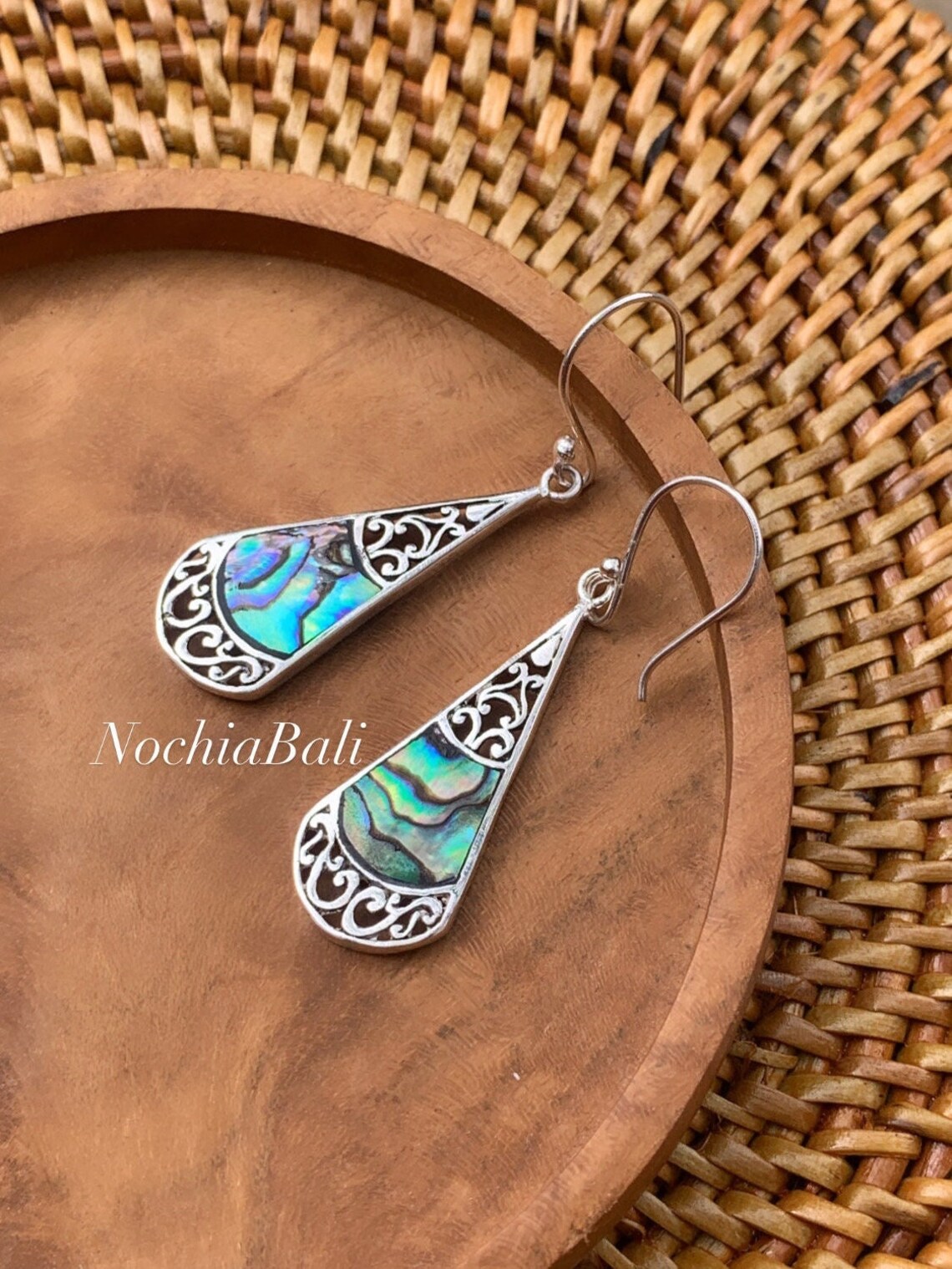 Vintage Ohrclips Abalone Paua Muschel Blau Grün Gold Oval Retro