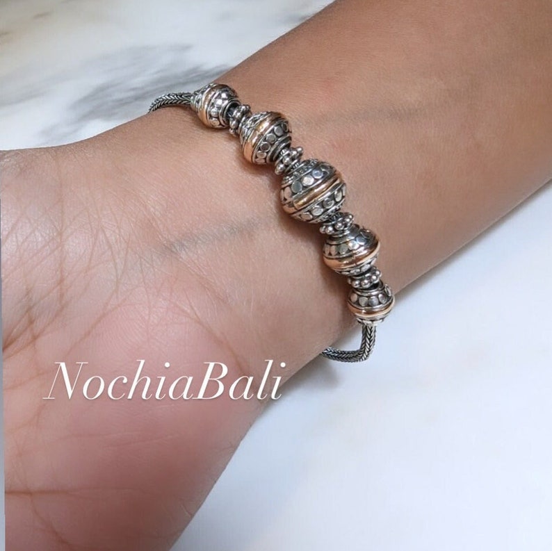 Ball bracelet each with a band of gold, Sterling Silver Bracelet, 18K Gold bands, 925 Sterling Silver, adjustable to 20cm, Gift for her image 1