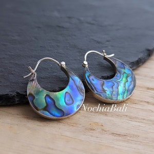 Hoop earrings, abalone silver earrings, minimalist earrings, boho sterling silver, gift for her