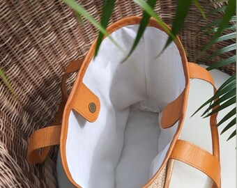 ★TOUT Y EST★ Rattan webbing tote bag LW225BG433 Handmade Cane Woven and Leather Tote - Rattan Shopper Bag