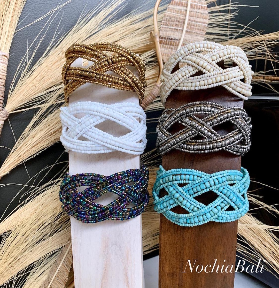 Beaded Cuff Bangle Bracelet, Boho Bangles, Womens Beaded Bracelet