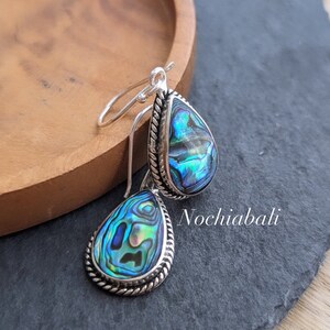 Aethers & Co A5 Handmade Teardrop Abalone Shell Dangle Earrings for Women, Wire Craft Tree of Life Earrings