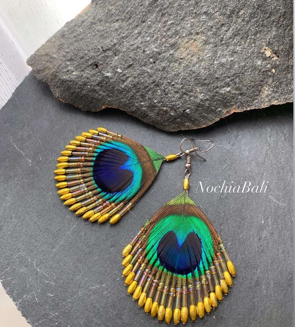 Boucles D'oreilles Longues Motif Paon - Pour Soirée, Quotidien, Cadeau - Design Unique Et élégant - 2