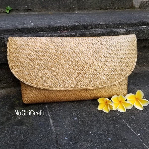 Bali Pandanus clutch, bohemian wicker purse, Casual boho purse, Woven beach Purse, boho clutch bag, gift for women