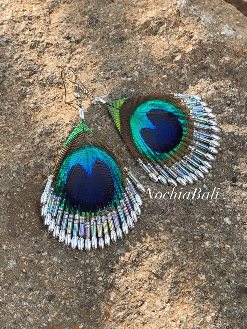 Peacock Feathers Earring Handmade Earring Silver Peacock Etsy