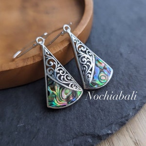Dangle abalone earring, summer earring, Sterling silver jewelry, Abalone jewelry, gift for her