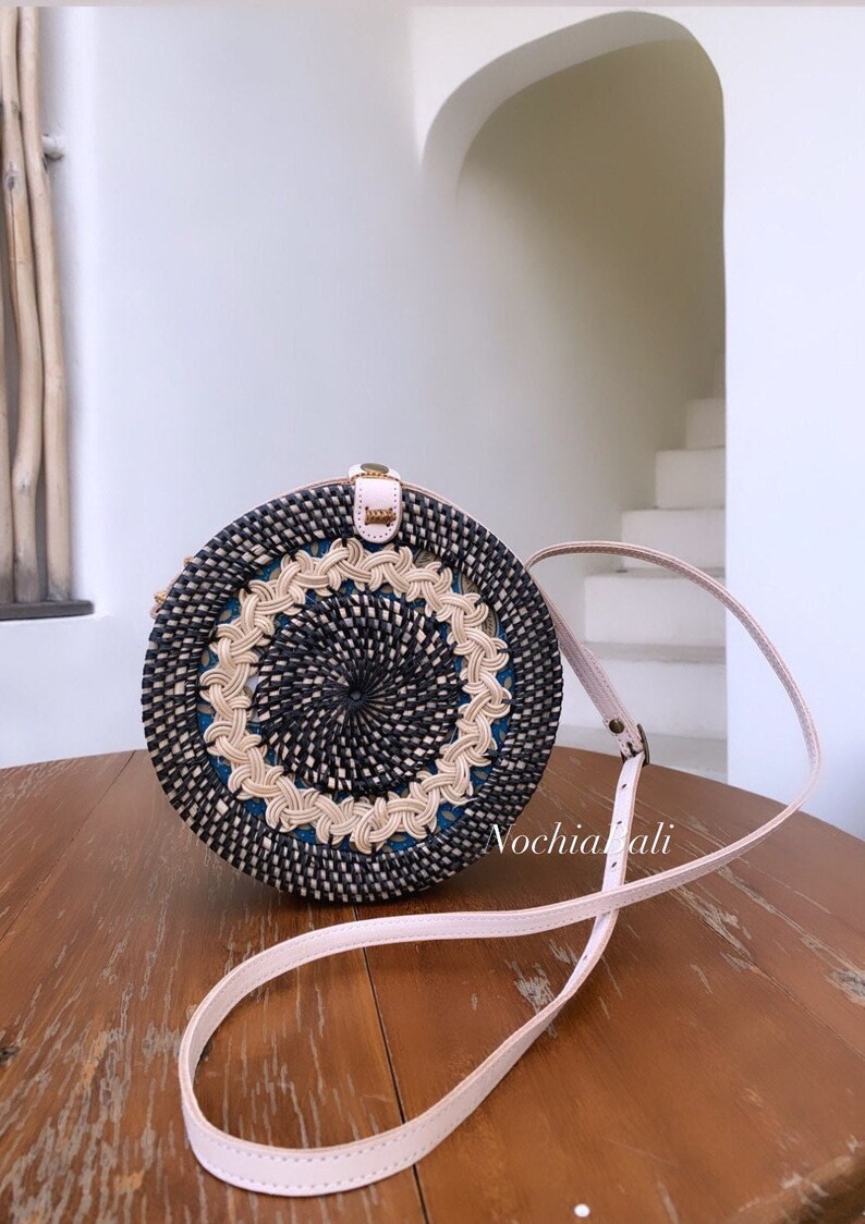 Black Round Rattan Bag Rattan Sling Bag Boho Round Bag Etsy