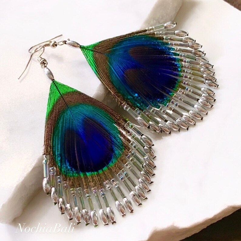 Peacock Feathers Earring Handmade Earring Silver Peacock Etsy