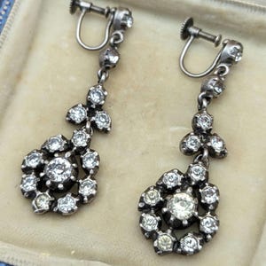 Georgian Paste Sterling Silver Drop Earrings - Antique Screw Back Jewelry