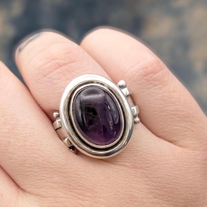 Robuuste amethistring uit het midden van de vorige eeuw, sterling zilver, vintage edelsteen, cadeau voor haar, maat M 1/2