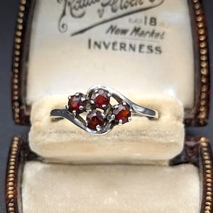 bague vintage en argent grenat - bague en argent sterling à grappes de pierres précieuses - bijoux du milieu du siècle