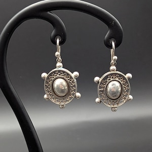 Victorian silver earrings - sterling silver antique mourning drop earrings - Etruscan Revival jewellery