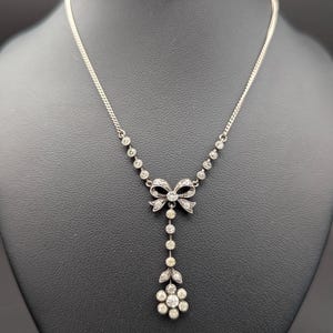 Antique Sterling Silver Paste Necklace: Edwardian Y Drop Chandelier Drop Pendant