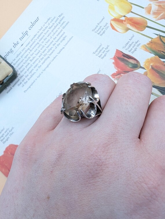 Bague vintage en argent quartz fumé bague cocktail en argent