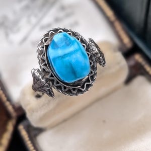 RESERVED Sterling Silver Scarab Beetle Ring, Egyptian Revival, Gift For Her (Size J 1/2) RESERVED
