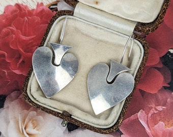 vintage silver earrings ace of spades sterling silver drops heart motif