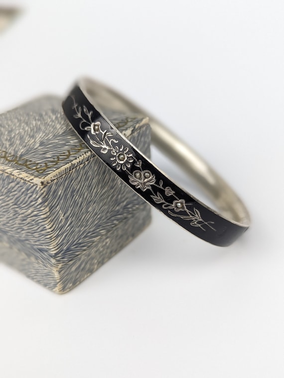 Victorian mourning bangle Austro-Hungarian silver 