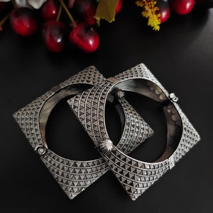 Oxidized SQUARE Bracelet/Oxidized Indian Jewelry/Silver Look Alike Kada Bangles/ Indian Tribal Jewelry/Boho Bracelet/Festive jewelry Gift