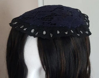 Navy And Black Vintage Christian Lace Chapel Cap| Lace Doily Head Covering| Catholic Women and Girl Mantilla