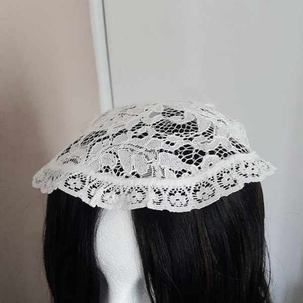 White Vintage Christian Lace Chapel Cap| Lace Doily Head Covering| Catholic Women and Girl Mantilla