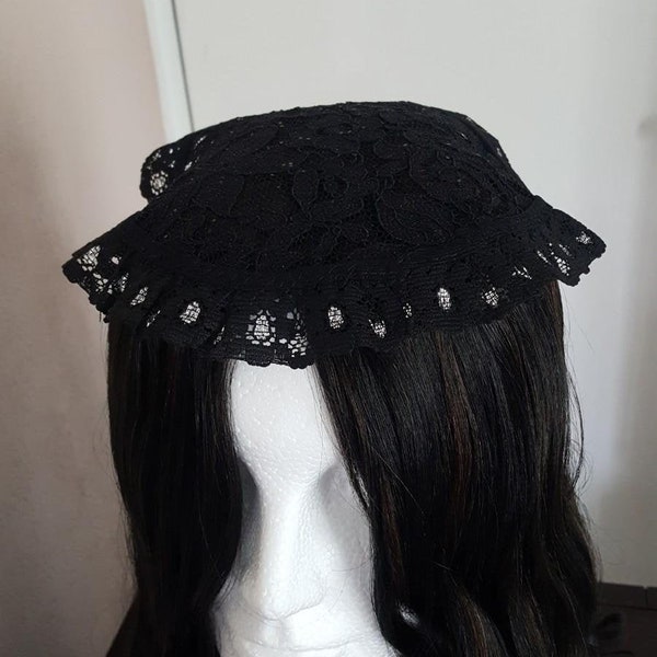 Black and Silver Vintage Christian Lace Chapel Cap| Lace Doily Head Covering| Catholic Women and Girl Mantilla