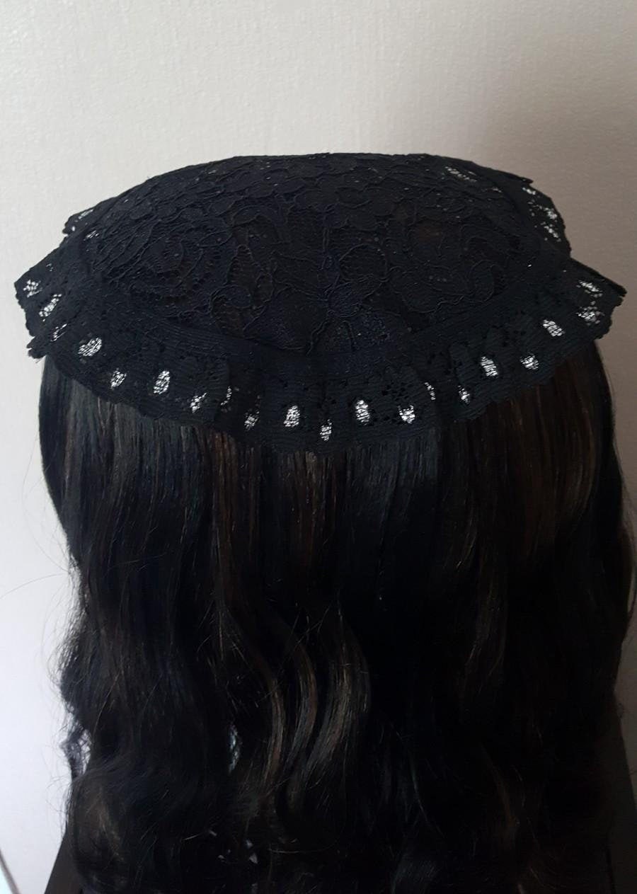 Capillo Gorro de capilla de encaje cristiano vintage negro y plateado - Etsy España