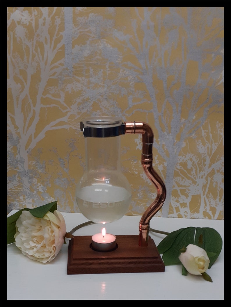Copper Pipe Oil / Wax Burner Diffuser With Mahogany Base Etsy