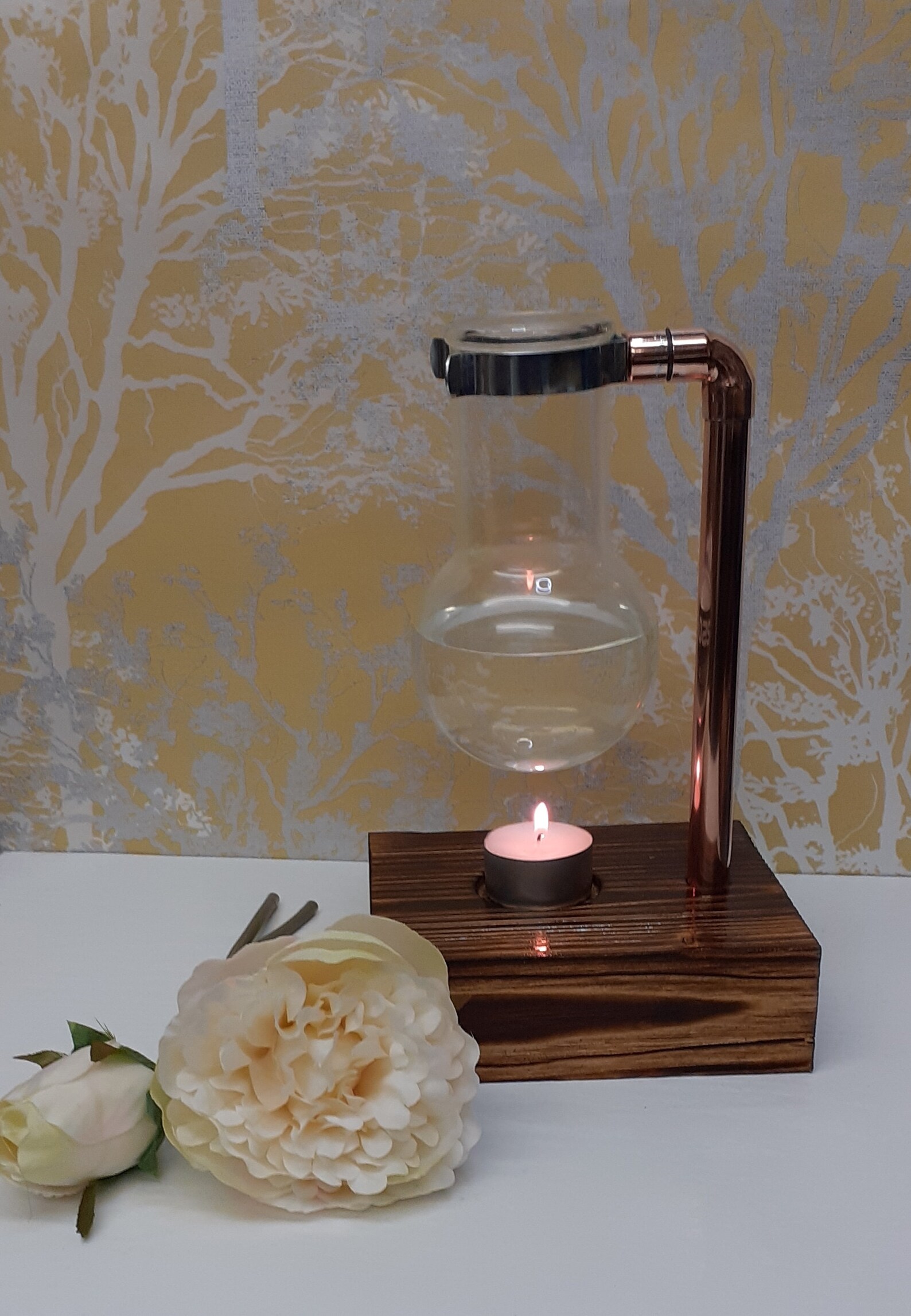 Copper Pipe Oil / Wax Burner Diffuser With Natural Wood Base Etsy