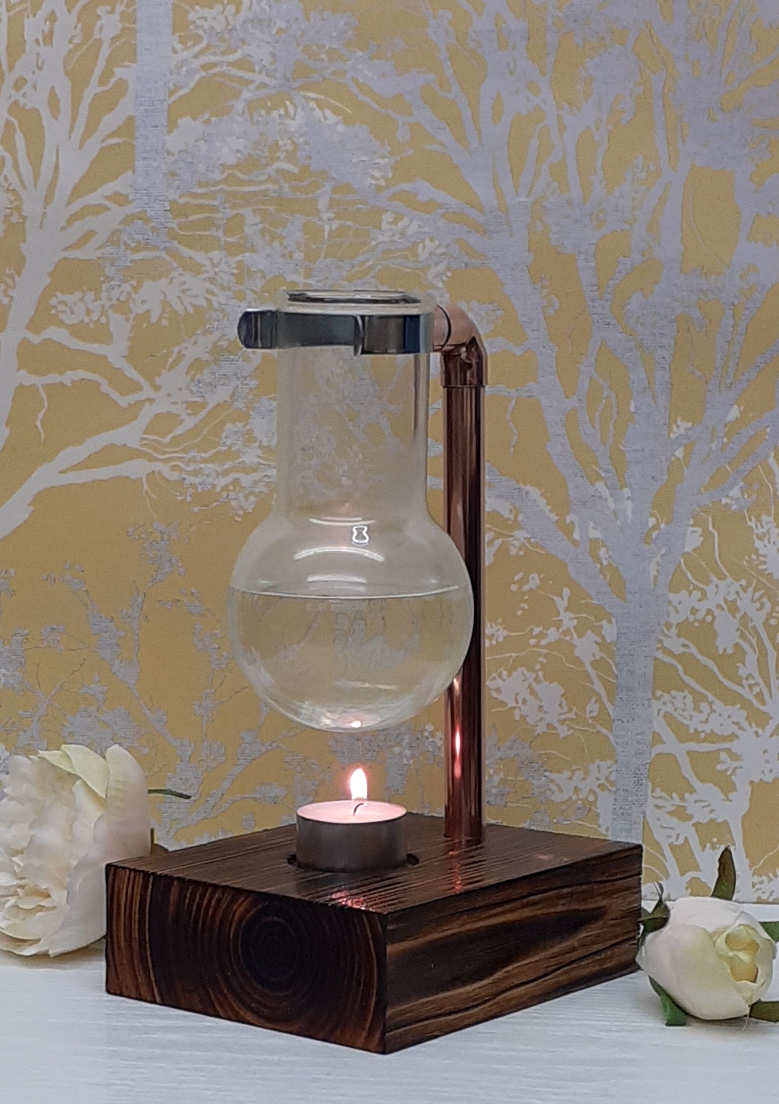 Copper Pipe Oil / Wax Burner Diffuser With Natural Wood Base Etsy