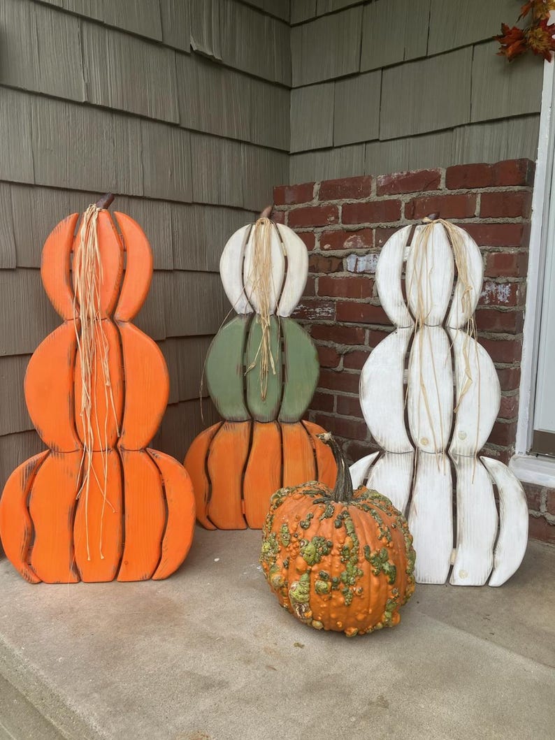 Stacked Wood Pumpkins, Wood Pumpkin, Porch, Decoration, Halloween ...