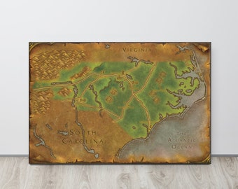 North Carolina - World of Warcraft Style Map Print