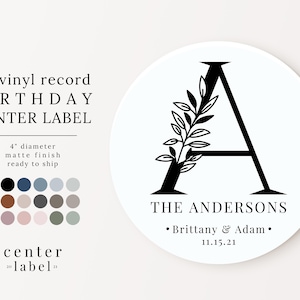 Custom Center Label for 12 Inch Vinyl Record, Last Name Initial, Personalized with Names, Matte Vinyl Sticker, Custom Wedding Event Sticker