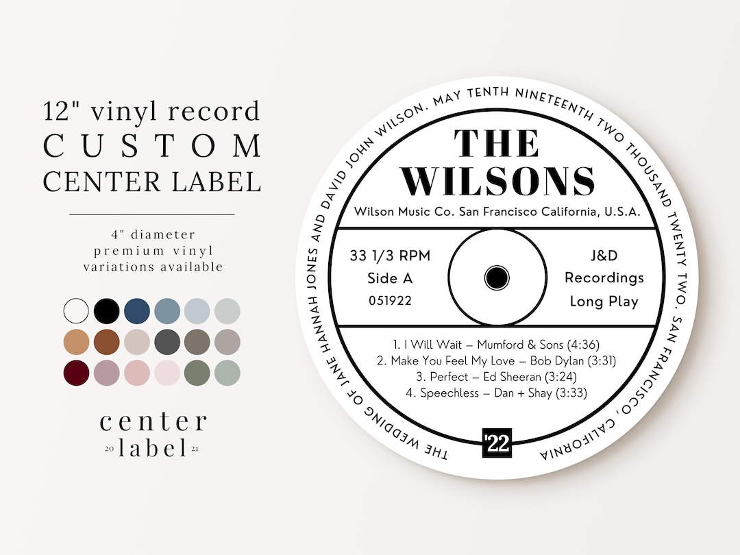 Custom Label for 12 Inch Vinyl Record, Bold Text Personalized Matte