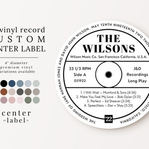 Custom Label for 12 Inch Vinyl Record, Bold Text Personalized Matte Vinyl Sticker, Custom Wedding or Event Sticker, Label Cover Plus Retro