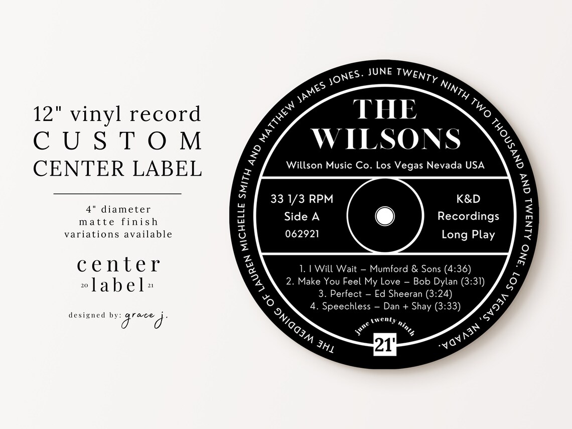 Custom Center Label for 12 Inch Vinyl Record Bold Text Etsy