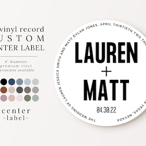 Custom Label for 12 Inch Vinyl Record, Bold Text Personalized Matte Vinyl Sticker, Custom Wedding or Event Sticker, Label Cover Plus