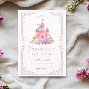 A Sweet Little Princess Baby Shower Invitation, Pink Castle Baby Shower Invite, Floral Royal Princess Purple Baby Shower Template Evite