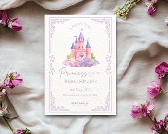 A Sweet Little Princess Baby Shower Invitation, Pink Castle Baby Shower Invite, Floral Royal Princess Purple Baby Shower Template Evite