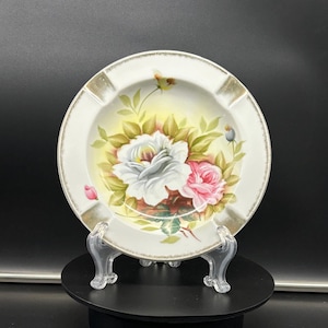 Vintage German Porcelain Gilded Floral Ashtray Trinket Dish 7.5&quot;