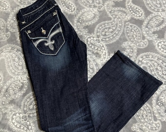 Vintage Rock Revival Stephanie Boot Dark Wash Light Distress Mid Rise Jean SZ 29 NEVER WORN